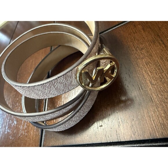 ?WOMEN MICHAEL KORS Pebbled PINK White Gold LOGO Belt - Ships Fast!!! main image 16